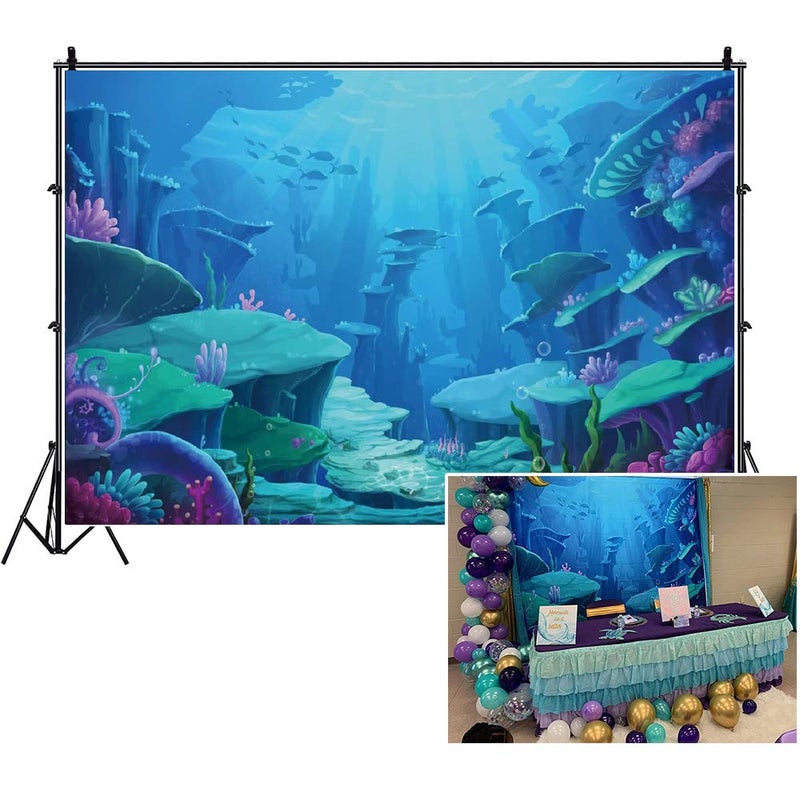 LFEEY 10x8ft Underwater World Photo Backdrop Kids Girl Boy Birthday Party Fairyland Background for Photography Under The Sea Marine Life Coral Reef Photo Studio Props - Image 1